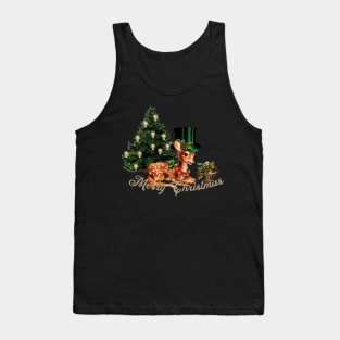 Merry Christmas, cute little fawn with hat and christmas tree Tank Top